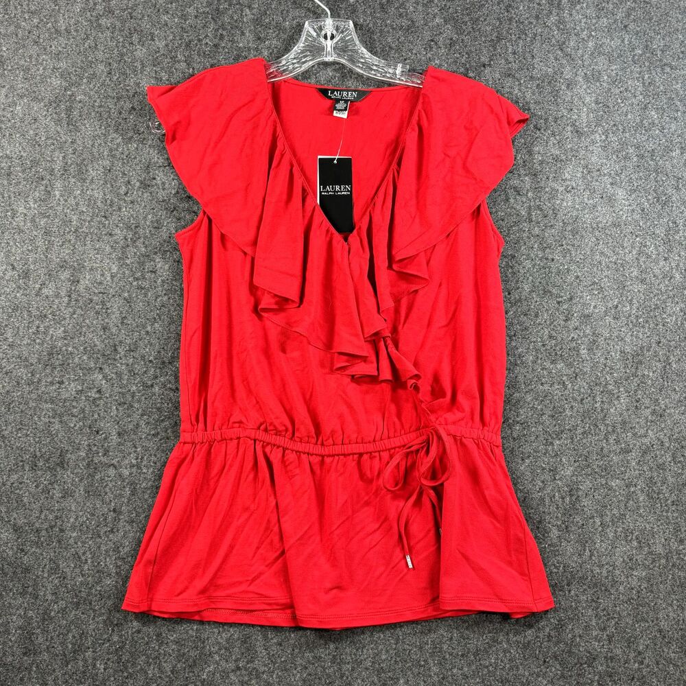 Lauren Ralph Lauren Top Women's Small Top Ruffled Blouse Short Sleeve NWT